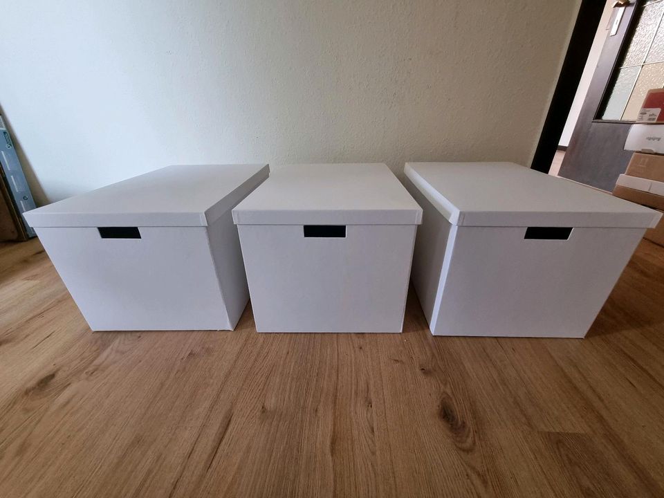 3x Ikea Tjena Kasten mit Deckel, weiß, Pappe/Karton in Rheine