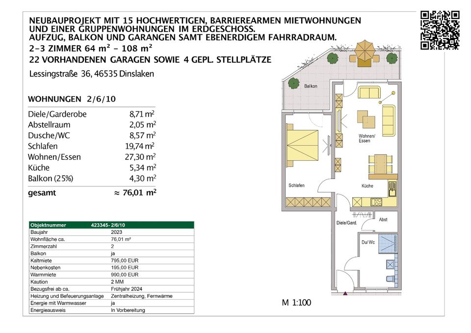 Dinslaken-Stadtmitte-Mitten im Leben-Mitten in der Stadt  680 - 1150€ * 64,85 - 108,95 m² *  Bezug ca. II. Quartal 2024  15 Passende Wohneinheiten in diesem Projekt in Dinslaken