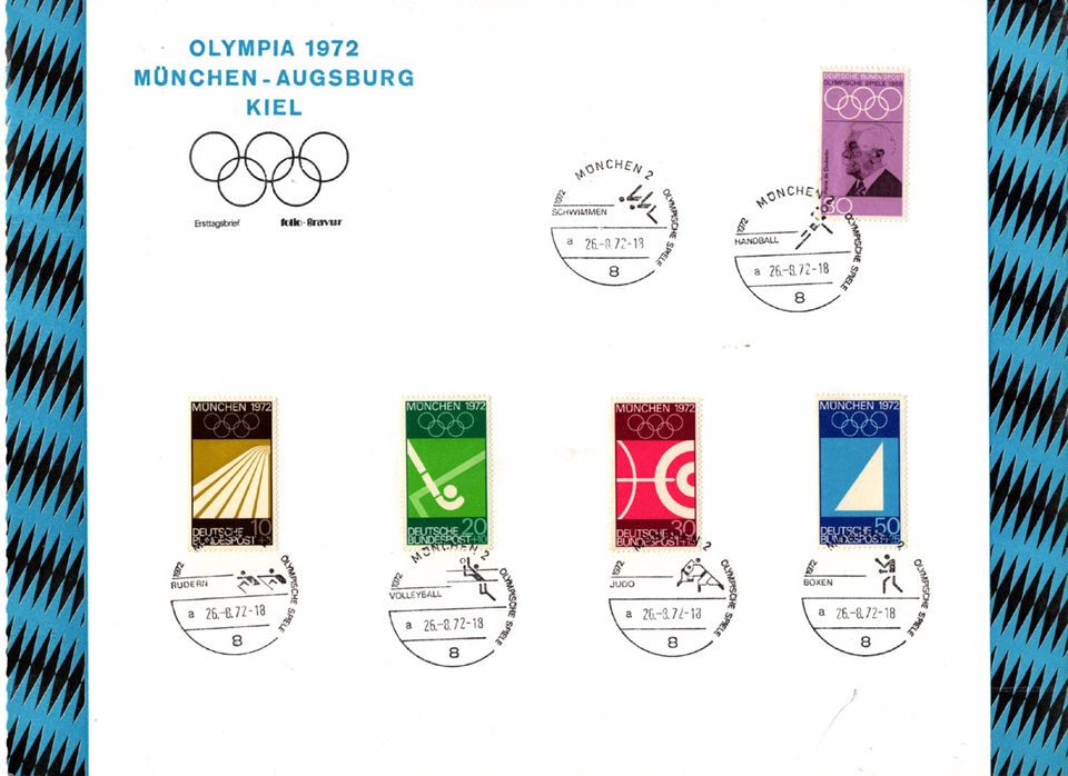 Extrem rar! Ersttagsbriefe Olympiade 1972 - 5 Karten (29,5x22 cm) in Augsburg