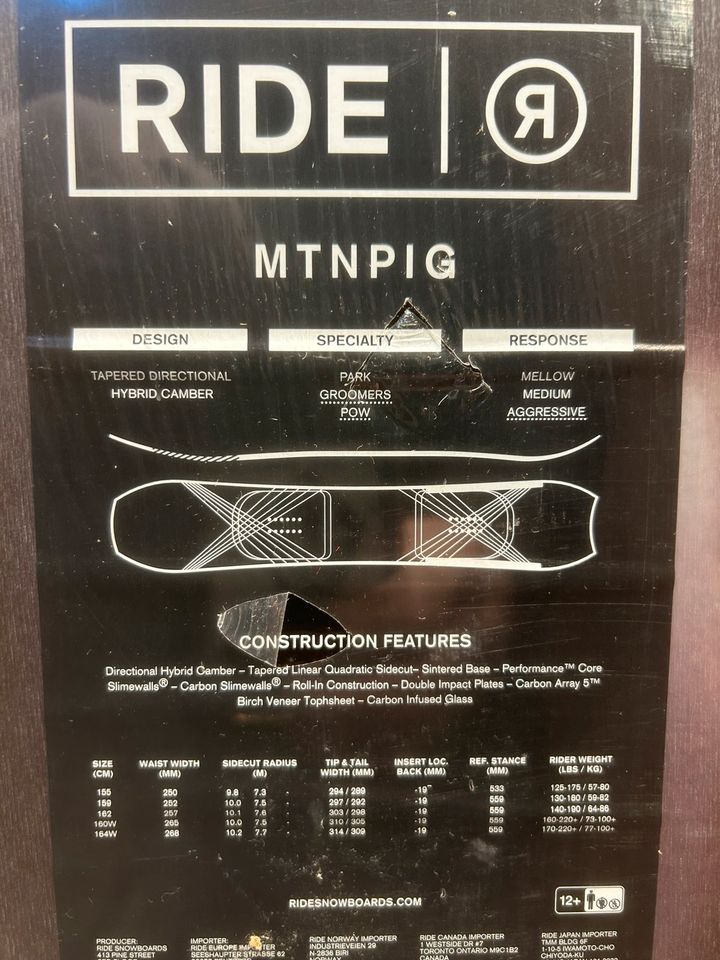 Ride Mntpig Snowboard 159 cm directional Camber / Rocker in Centrum