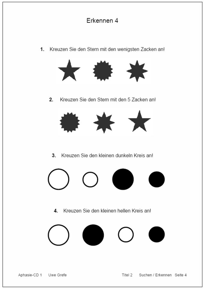 Aphasie: Arbeitsvorlagen (Nr. 1) schwere / mittelschw. Aphasie in Lemgo
