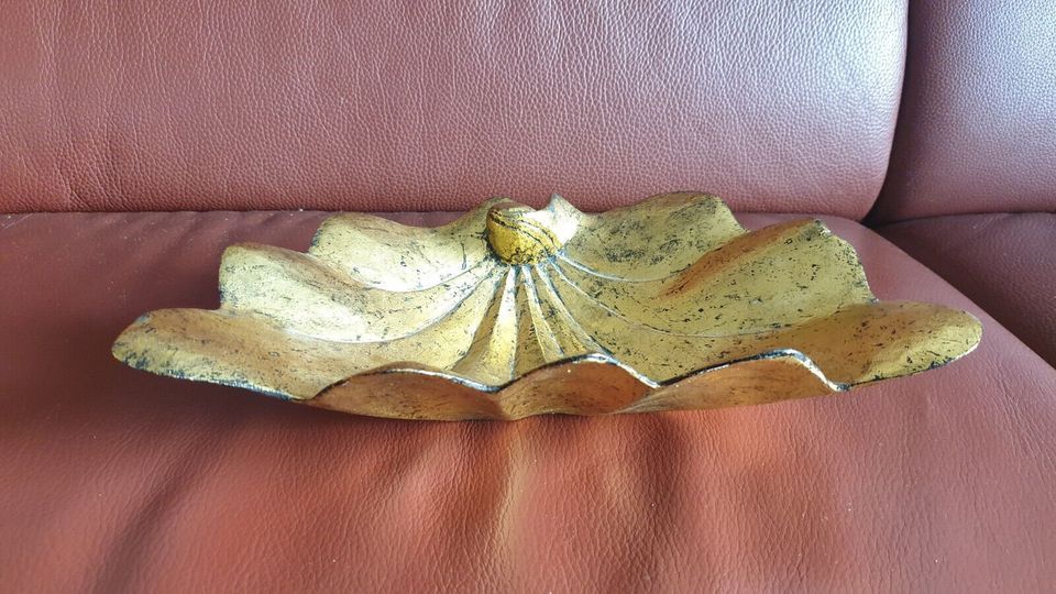 Wunderschöne antike Muschelschale, Gold Vintage, Holz, L 30.5 cm in Paderborn