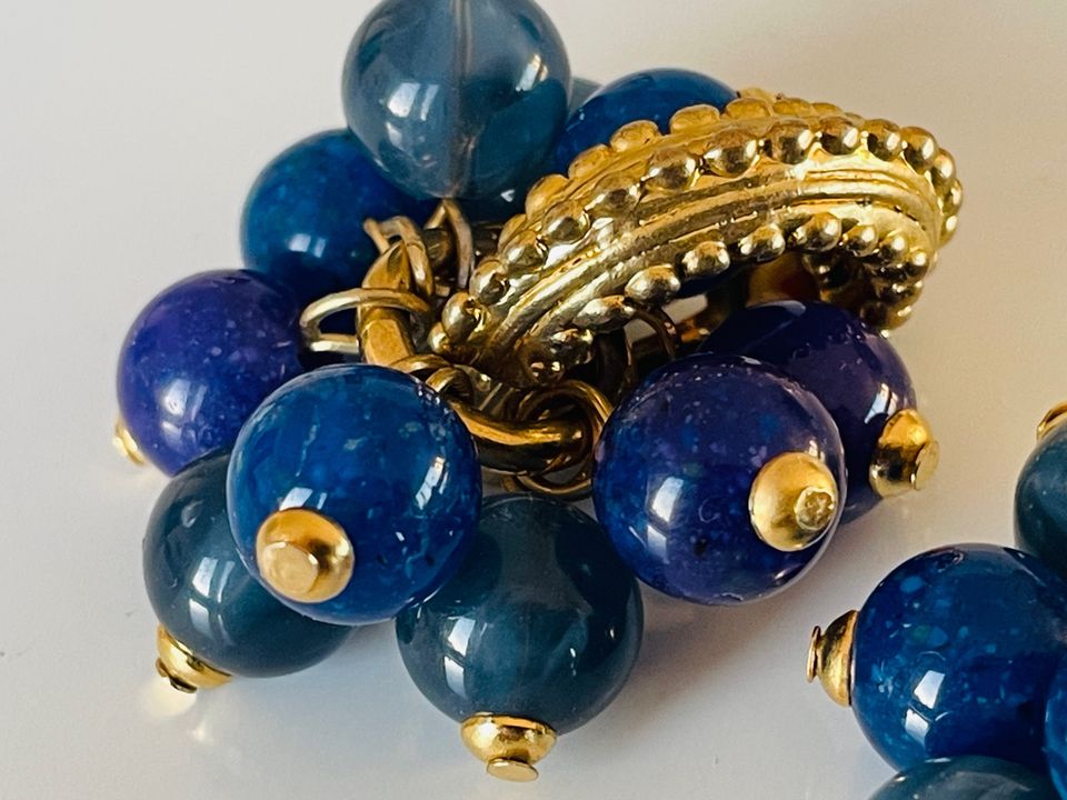 traumhafte Vintage Ohrringe Ohrclips blaue Lapislazuli Perlen in Frankfurt am Main
