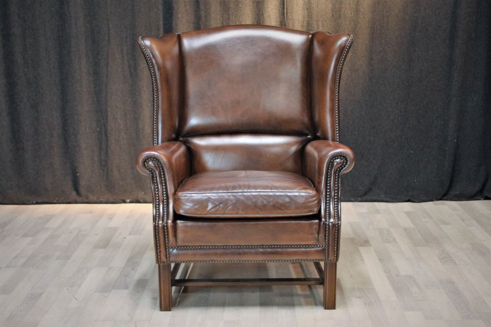 Original Chesterfield Ohrensessel / Sessel Rindleder, braun in Heinsberg