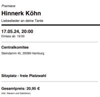 Ticket Hinnerk Köhn Hamburg 17.05.2024 (15€) Hamburg-Nord - Hamburg Langenhorn Vorschau