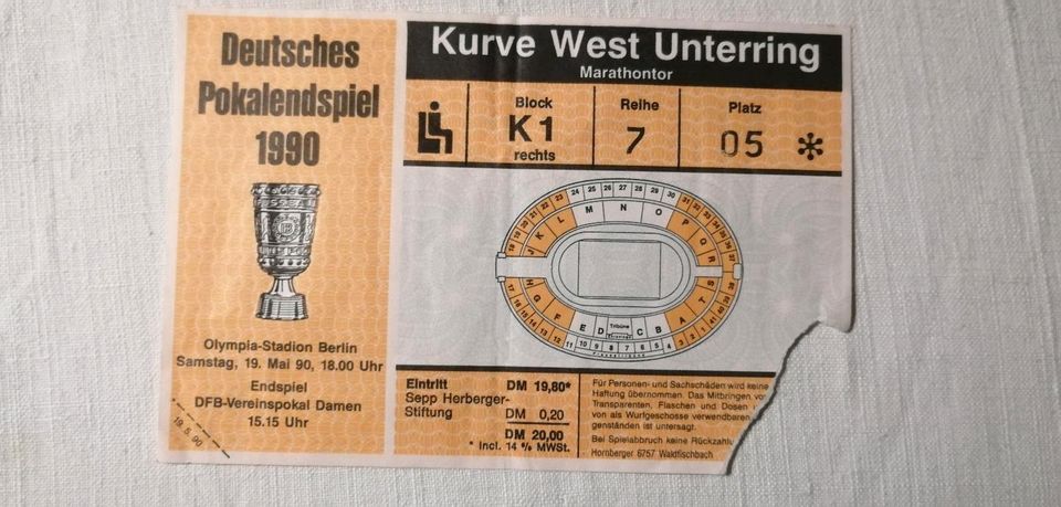 Alte Eintrittskarte DFB Pokal Endspiel 1990 Kaiserslautern in Haßloch