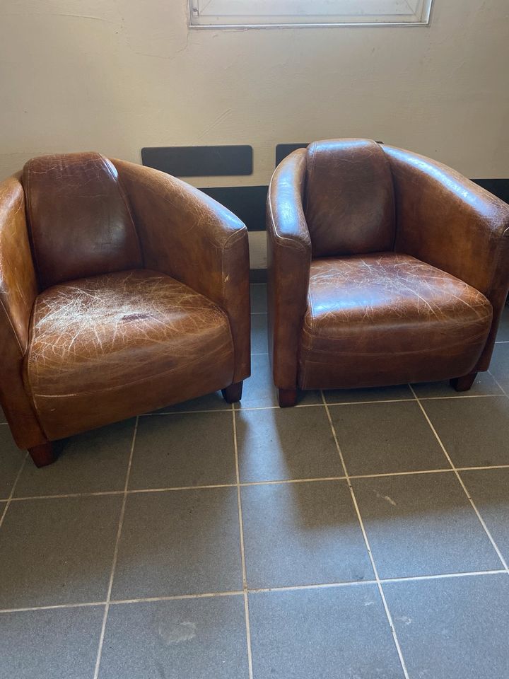 Art Deco Design Lounge Sessel aus Rindsleder 2x in Neupotz