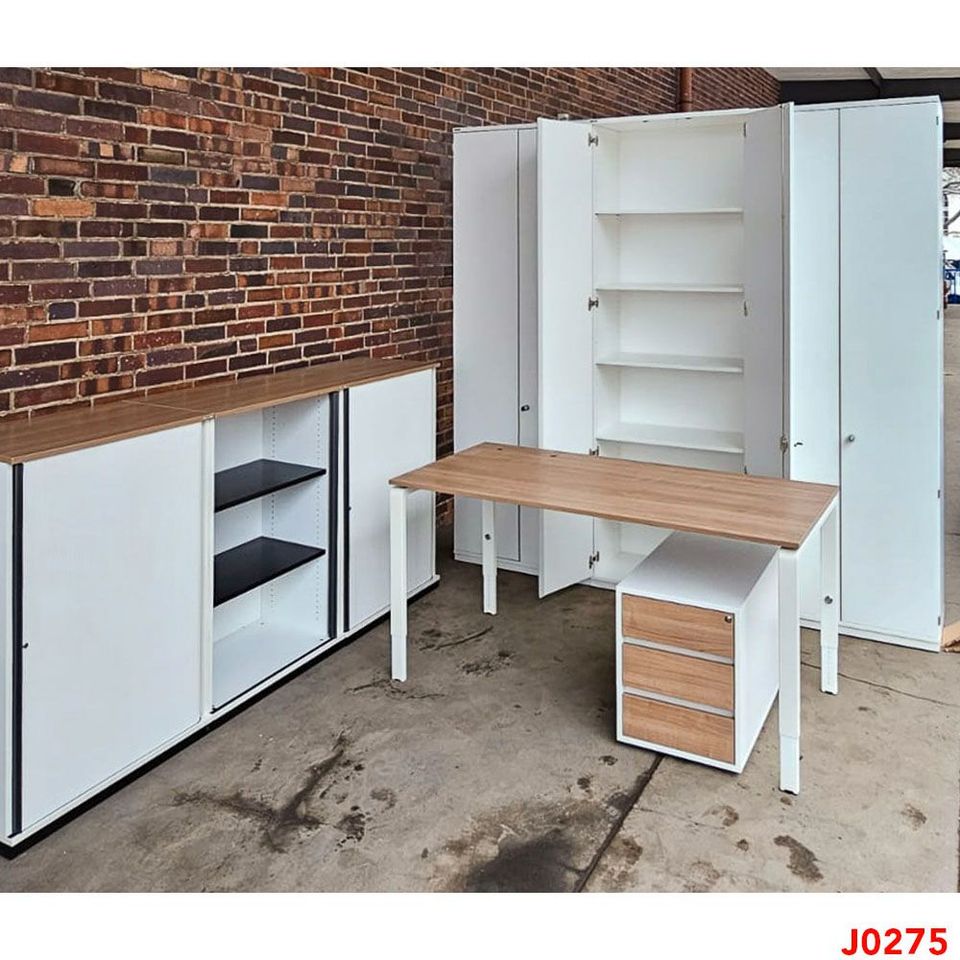 Büromöbel Set: PALMBERG Schreibtisch Highboard Schrank 80 cm weiß in Berlin