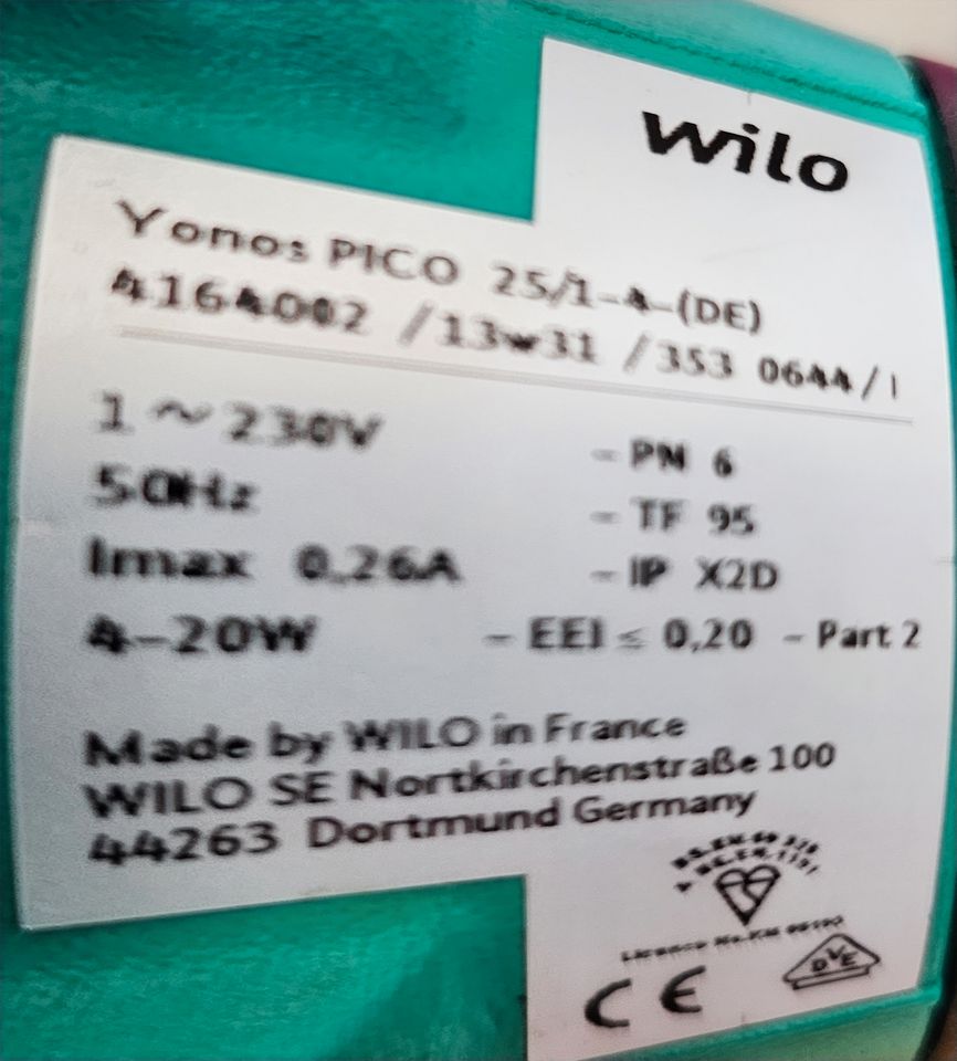 Wilo Hocheffizient/Heizungspumpe Yonos PICO 25/1-4-(DE) in Dürrholz