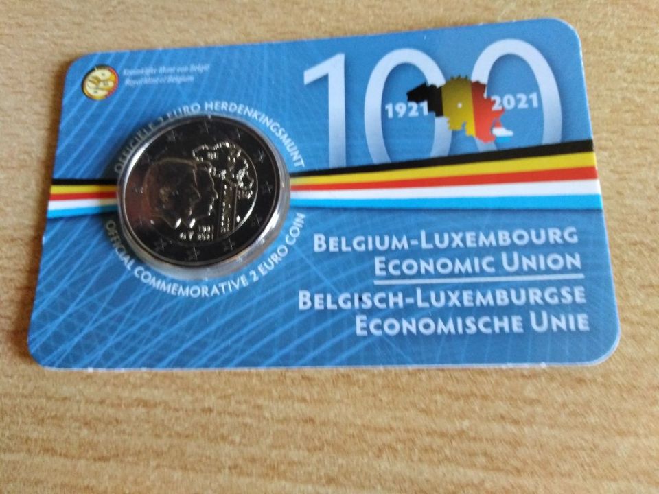2 Euro 2021 Belgien Wirtschaftsunion mit Luxemburg Coin Card in Aachen