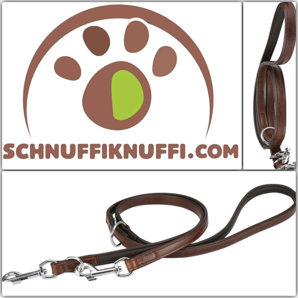 Knuffelwuff verstellbare Echtleder Hundeleine Basic Plus braun in Calden