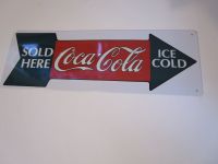 Coca Cola Werbe-Blechschild, Sold here, Ice cold, 49 x 25 cm Hessen - Hünfelden Vorschau