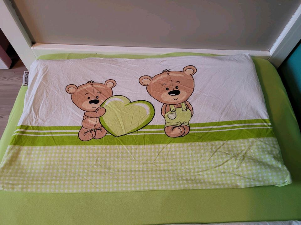 Sehr gut*Kinder-Bettwäsche Kuschelino, Teddybär, grün, 100x135 in Blankensee