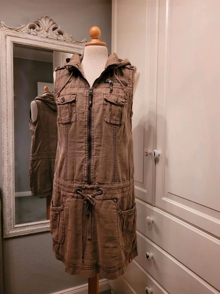 Kleid kurz khaki Esprit Leinen Baumwolle Größe 34 in Garstedt