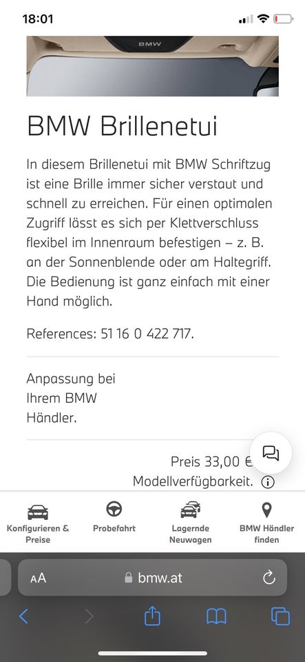 NEU BMW Brillenetui Brillen Halter Auto in Türkheim