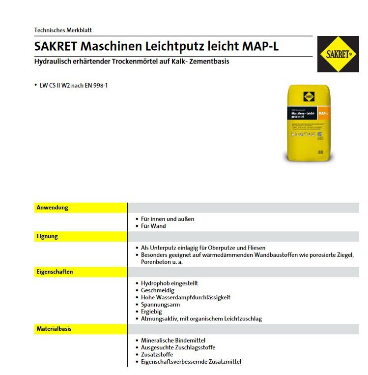 Kalk-Zement-Maschinenputz SAKRET Map+MapL+MapSL+MAP-M+MAP-FL in Nünchritz