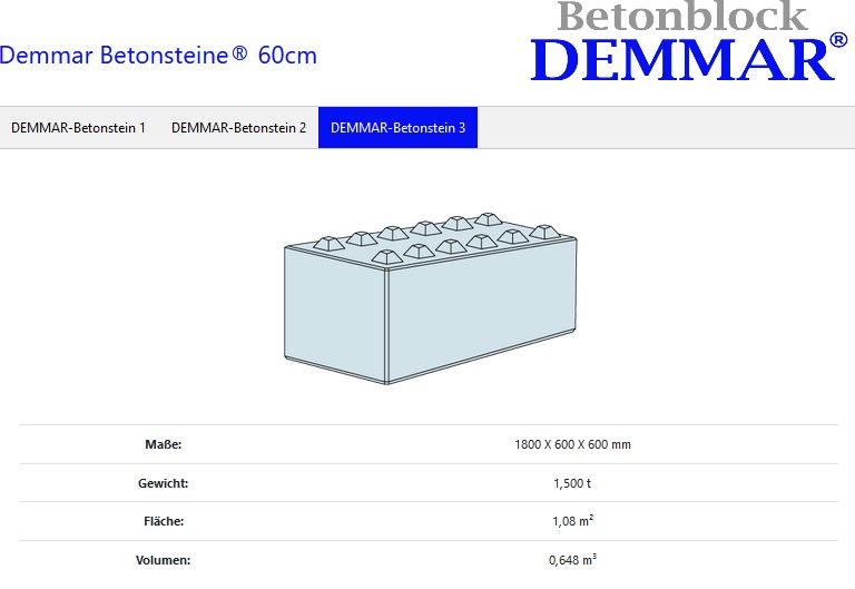 Betonsteine Betonblöcke Betonlegosteine 180x60x60 cm aus C20/25 in München