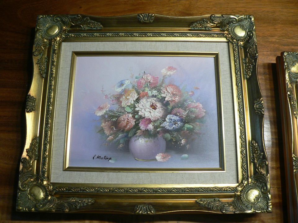 2 Gemälde Öl auf Leinwand Signiert, in Rahmen 40 x 34 cm Blumen in Brühl