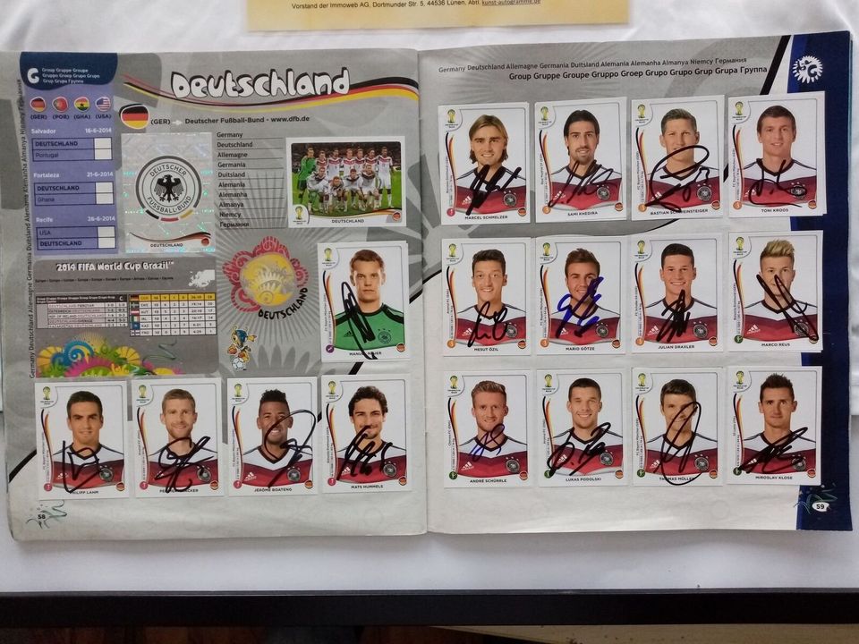 Panini Sammelkarten DFB WM 2014 signiert im Rahmen + DFB Adidas in Lünen