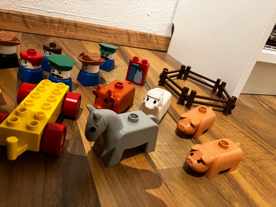 Lego Duplo 70 iger alte Figuren / Tiere Kuh / Schaf / Futtertrog in Julbach