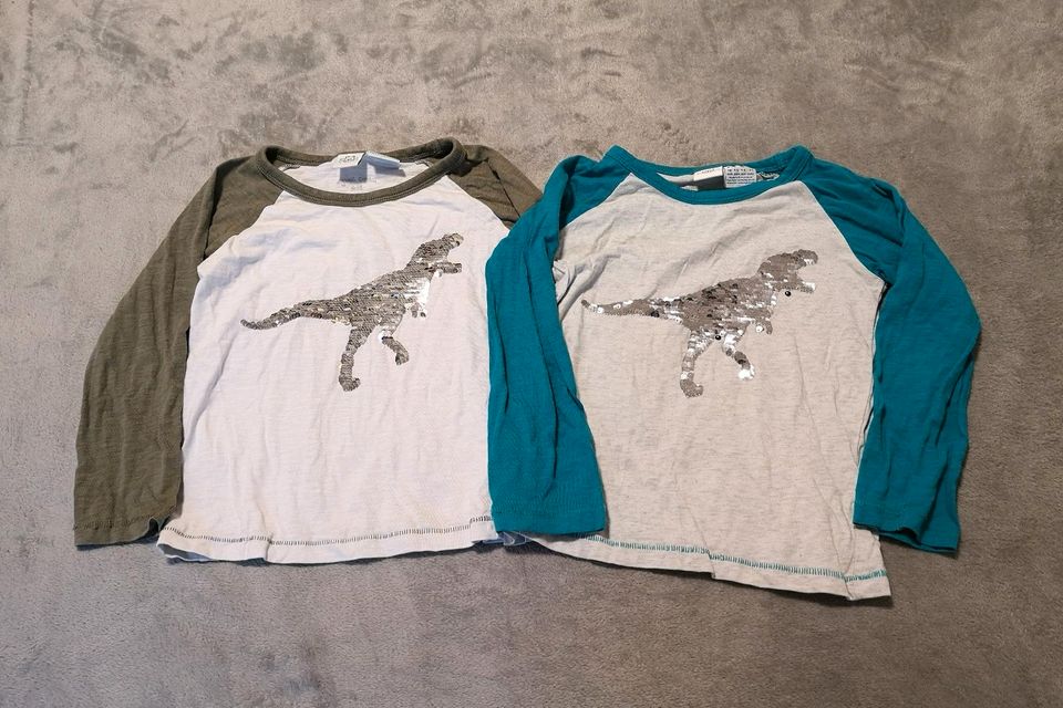 2 Langarmshirts Bob der Bär Dino Pailletten Zwillinge gegengleich in Binzen