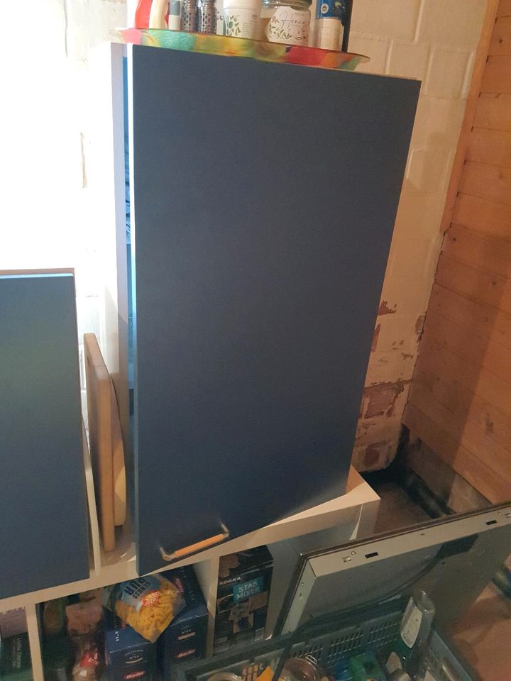 Pantry Küche blau mit Kühlschrank und 3x Hängeschrank in Auetal