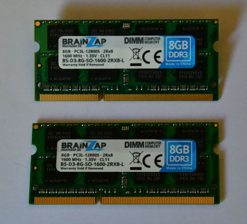 DDR3-12800, 1600 Mhz,  2 x 8 GB RAM gebr. in Hohnstein