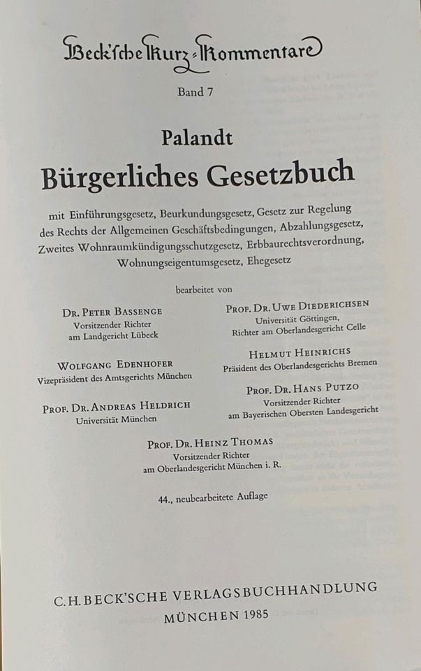 Beck'sche Kurz-Kommentare Palandt, Bürgerliches Gesetzbuch, BGB in Pöttmes