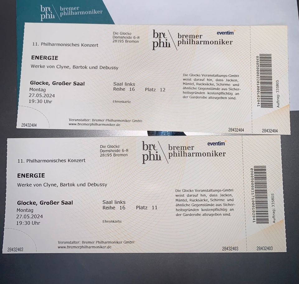 2x Bremer Philharmoniker Tickets für die Glocke in Bremen