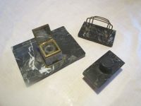 Antike Schreibtischgarnitur, schwarzer Marmor mit Tintenbehälter Bayern - Kaufering Vorschau