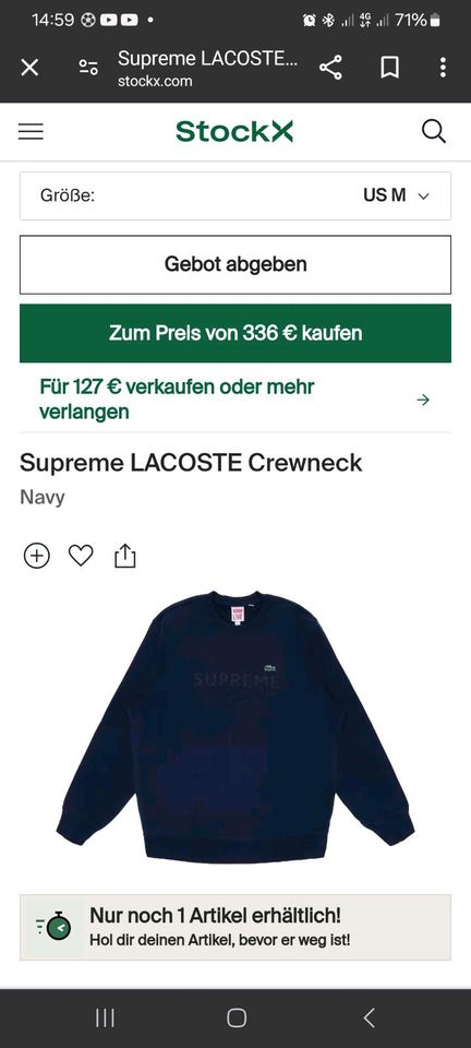 Lacoste Live x Supreme Sweatshirt Gr: M in Kirschau
