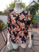 Bluse 3/4 Arm dunkelblau/orange/beige Herbst 34/36 S Schößchen Baden-Württemberg - Külsheim Vorschau