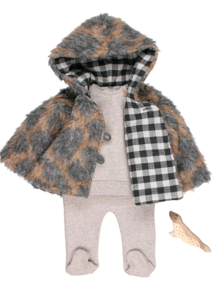 Búho Teddy Jacke Gr. 68 74 9Mt. Braun Grau Kapuze Wolle Mohair in Weil am Rhein