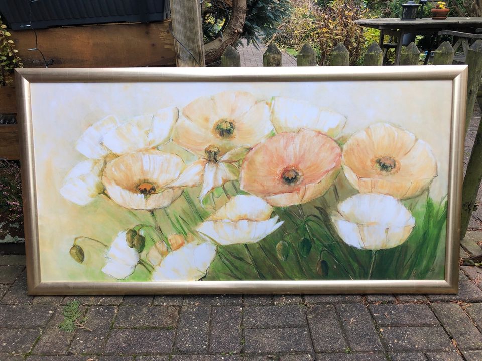 Großes Blumenbild Mohnblumen Goldrahmen Frühling Deko Klatschmohn in Dinslaken