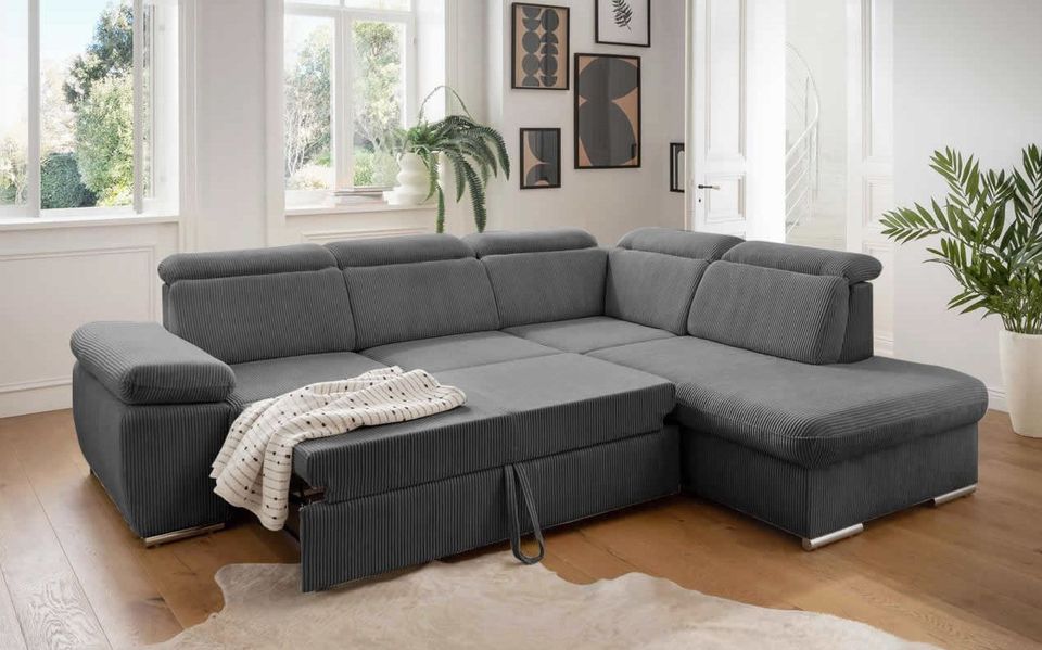 Eck-Sofa Bett-,Kopf-Funktion Stauraum Cord Couch UVP 2485,- NEU in Bielefeld