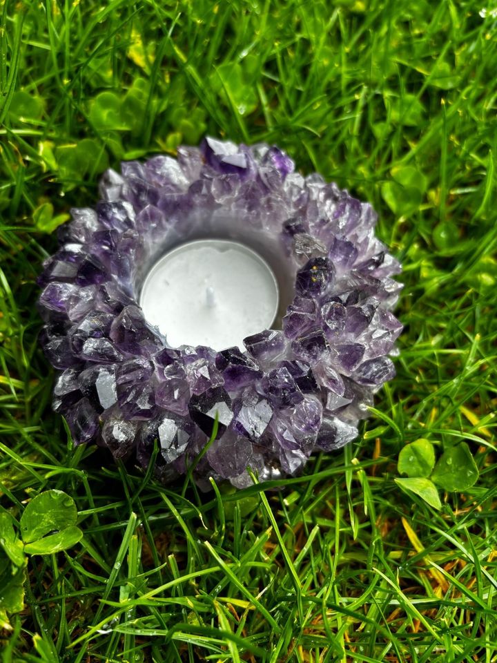 Amethyst Teelichter Techlichthalter Druse Sonne  Kristalle 305g in Ruderatshofen