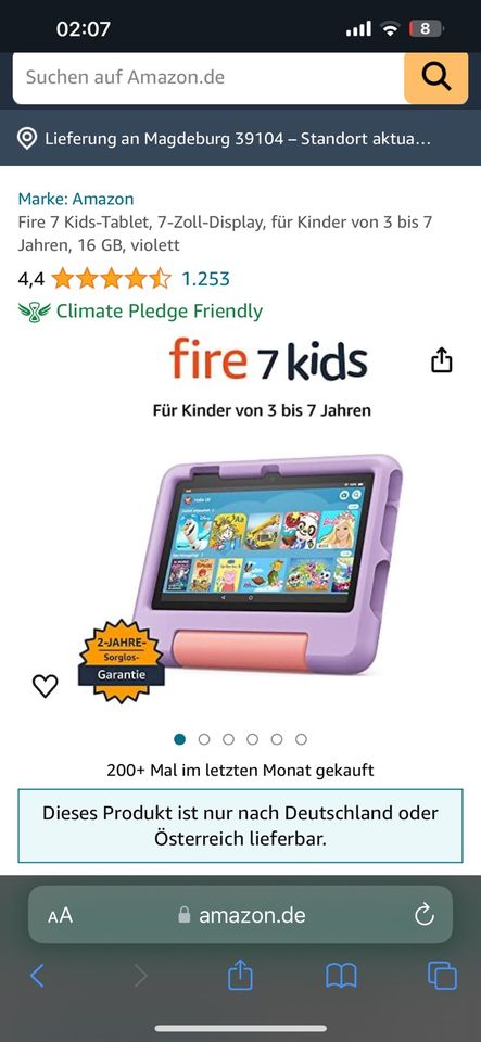 Fire 7 Kids-Tablet, 7-Zoll-Display in Magdeburg
