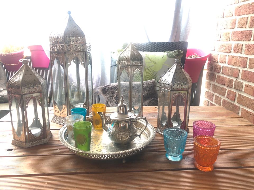 Deko Marokko Laternen, Tablett, Teekanne, Gläser, orientalisch in Marl