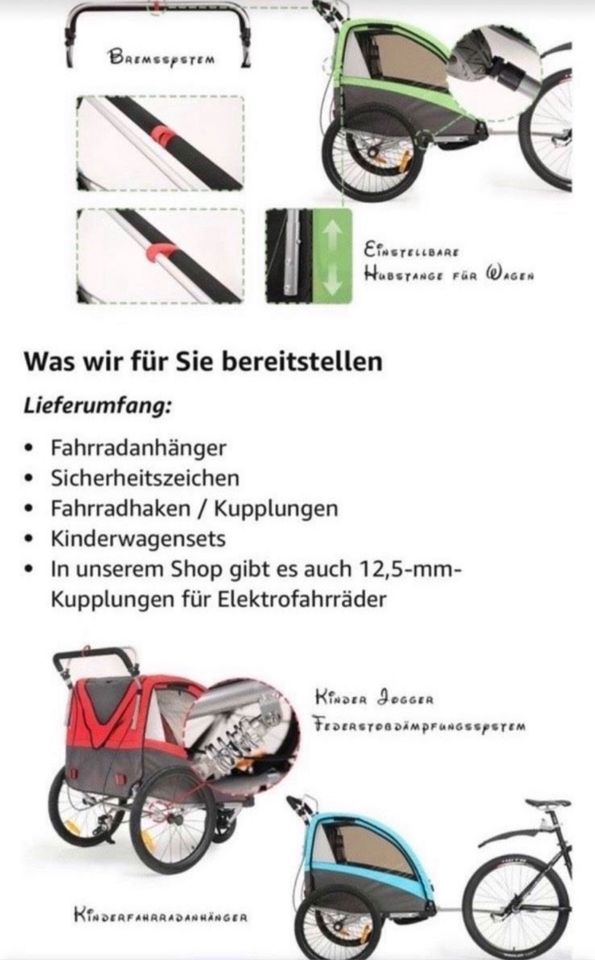 Neu Kinder Fahrrad Anhänger für 2 Kinder+Federung+Bremse+Karton in Hemer