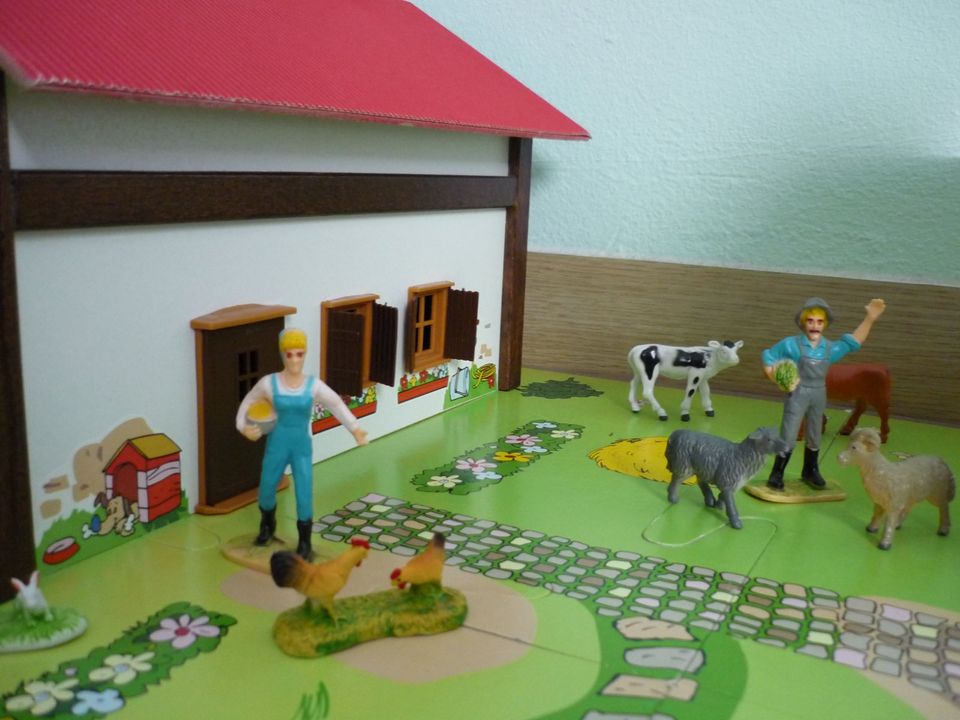 Bauernhof mit Häusern, 8 Zäunen, 15 Figuren, 1 Traktor+Anhänger in Neuhaus-Schierschnitz