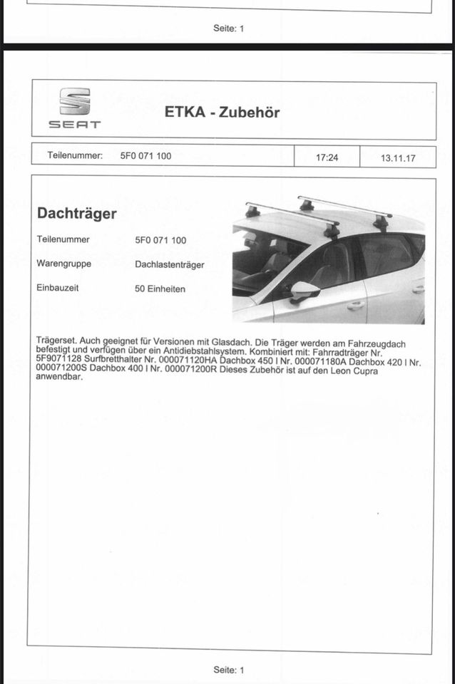 Dachlastenträger für Seat Leon III Typ 5F in Gemmrigheim