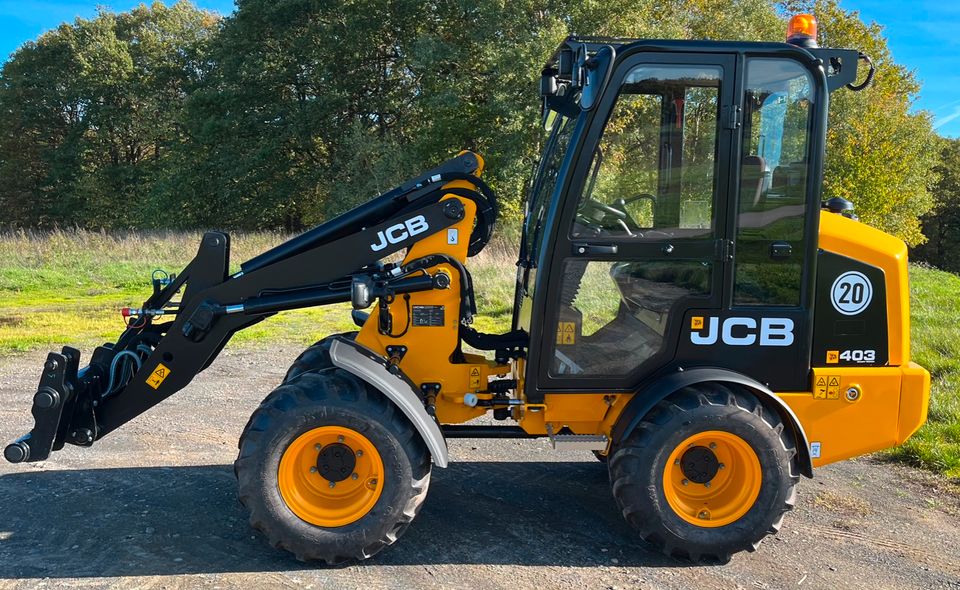 Mieten Radlader JCB 403 Smart Power 1600 kg Hubkraft Hubhöhe 2,8m Baumaschinen Radlader Mieten Vermietung Leihen in Meisenheim