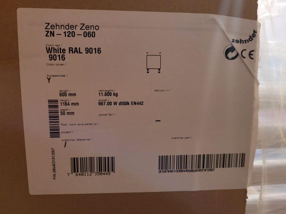 Zehnder Zeno Handtuchheizkörper 120-060 WHITE RAL 9016 weiß Neu in Nufringen