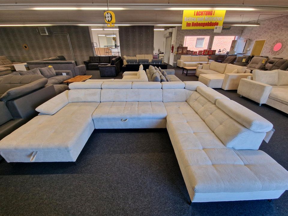 ⭐Sofa XXL- Wohnlandschaft U-Form Cord beige mit Schlaffunktion⭐ und Bettkasten Möbel Wurm in Osnabrück