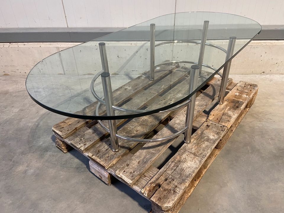 TOP Designer Glastisch Couchtisch oval Glas+Chrom 150 cm in München