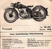 Triumph BD 250 Datenblatt - original Baden-Württemberg - Schopfheim Vorschau