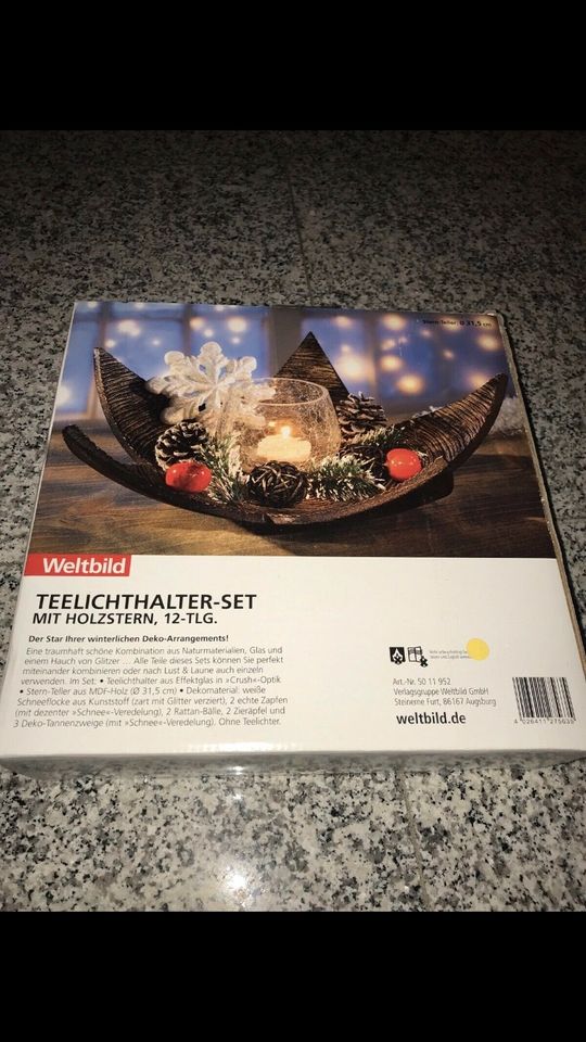 Weihnacht Holz deko Teller neu Teelicht Halter Set in Neusäß