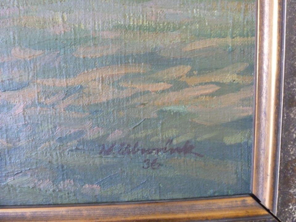 Wilhelm Ueberrück 1936 Ölgemälde Nordfriesland Pferde 77x60 in Hannover