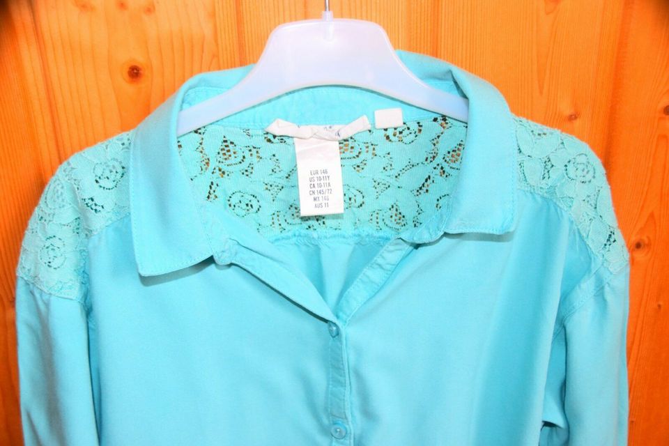 Mädchen Bluse Turkis mit Spitze 146 H&M in Spergau