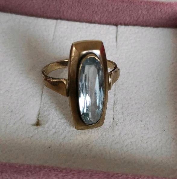 Vintage Gelbgold 333er Ring mit blauem Stein Größe 58-59 in Düsseldorf